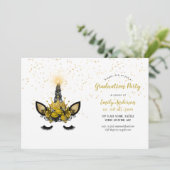 Zwarte Gouden Glitter Eenhoorn GRADUATIE Meisje Fe Kaart (Staand voorkant)