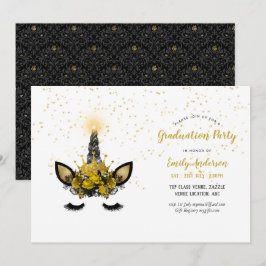 Zwarte Gouden Glitter Eenhoorn GRADUATIE Meisje Fe Kaart