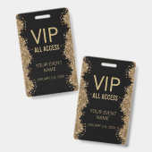 Zwarte Gouden Glitter Evenement VIP All Access Pas Badge (Voor- en achterkant)