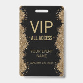 Zwarte Gouden Glitter Evenement VIP All Access Pas Badge (Achterkant)
