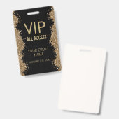 Zwarte Gouden Glitter Evenement VIP All Access Pas Badge (Voor- en achterkant)