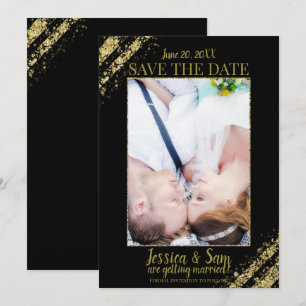 Zwarte & Gouden Glitter Foto Save the Date Huwelij Kaart