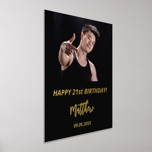 Zwarte gouden glitter foto van Birthday party Folie Afdrukken (Laagn)