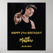 Zwarte gouden glitter foto van Birthday party Folie Afdrukken (Voorkant)