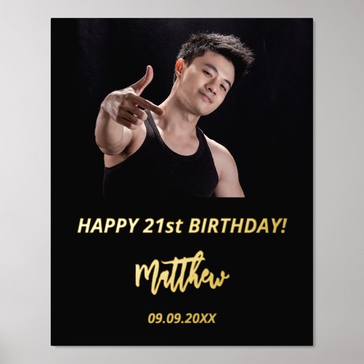 Zwarte gouden glitter foto van Birthday party Folie Afdrukken (Voorkant)