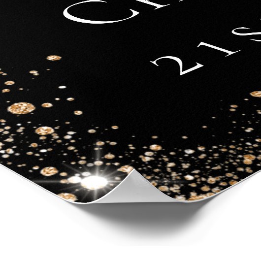 Zwarte gouden glitter foto van Birthday Poster (Hoek)