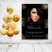 Zwarte gouden glitter foto van Birthday Poster
