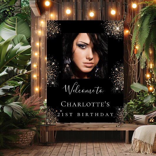 Zwarte gouden glitter foto van Birthday Poster