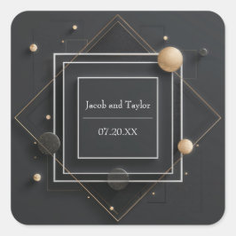 Zwarte Gouden Glitter Geometrische Bol Gelaagd Vierkante Sticker