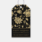 Zwarte Gouden Glitter Glam Bloemige Zalige Feestda Cadeaulabel (Voorkant)
