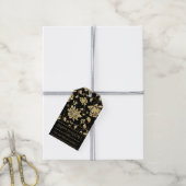 Zwarte Gouden Glitter Glam Bloemrijke Gelukkig Ker Cadeaulabel (Met Touw)