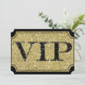 Zwarte & Gouden Glitter Glam VIP-feestticket Kaart (Staand voorkant)