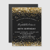 Zwarte gouden glitter glamoureus magnetische uitnodiging (Voorkant / Achterkant)