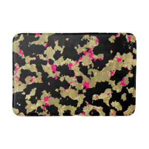 Zwarte Gouden Glitter Heet Roze Abstracte Afbladde Badmat