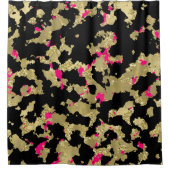 Zwarte Gouden Glitter Heet Roze Abstracte Afbladde Douchegordijn (Voorkant)