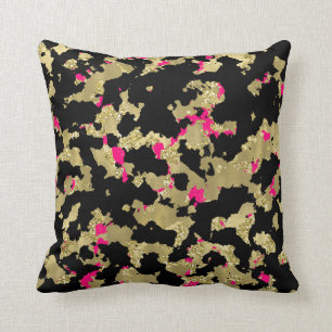 Zwarte Gouden Glitter Heet Roze Abstracte Afbladde Kussen