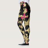 Zwarte Gouden Glitter Heet Roze Abstracte Afbladde Leggings (Links)