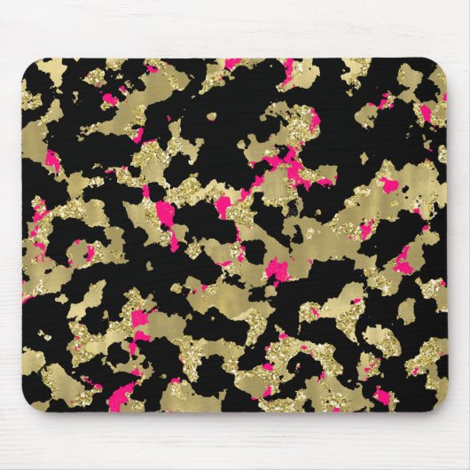 Zwarte Gouden Glitter Heet Roze Abstracte Afbladde Muismat (Voorkant)