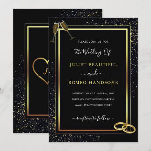 Zwarte Gouden Glitter Huwelijksuitnodigingen Voorb