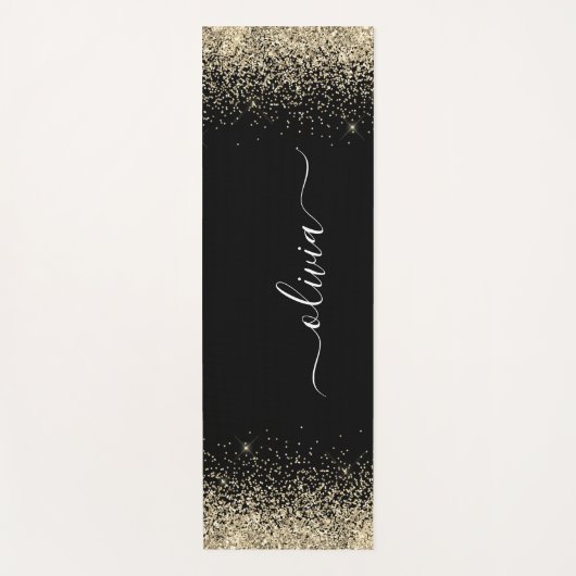 Zwarte Gouden Glitter Meisjes Monogram Fitness Yogamat (Voorkant)