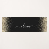 Zwarte Gouden Glitter Meisjes Monogram Fitness Yogamat (Voorkant (horizontaal))