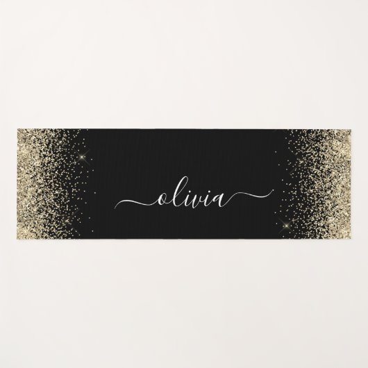 Zwarte Gouden Glitter Meisjes Monogram Fitness Yogamat (Voorkant (horizontaal))
