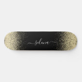 Zwarte Gouden Glitter Meisjes Monogram Persoonlijk Skateboard (Horizontaal)