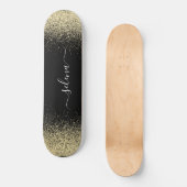 Zwarte Gouden Glitter Meisjes Monogram Persoonlijk Skateboard (Voorkant)