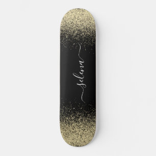 Zwarte Gouden Glitter Meisjes Monogram Persoonlijk Skateboard