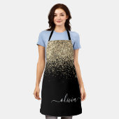 Zwarte Gouden Glitter Meisjesnaam met Monogram Schort (Gedragen)