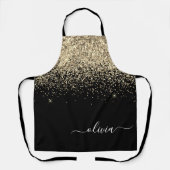 Zwarte Gouden Glitter Meisjesnaam met Monogram Schort (Voorkant)