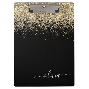 Zwarte Gouden Glitter Meisjesnaam Monogram Klembord