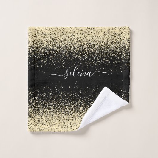 Zwarte Gouden Glitter Meisjesnaam Monogram Washandje (Wasdoekje)