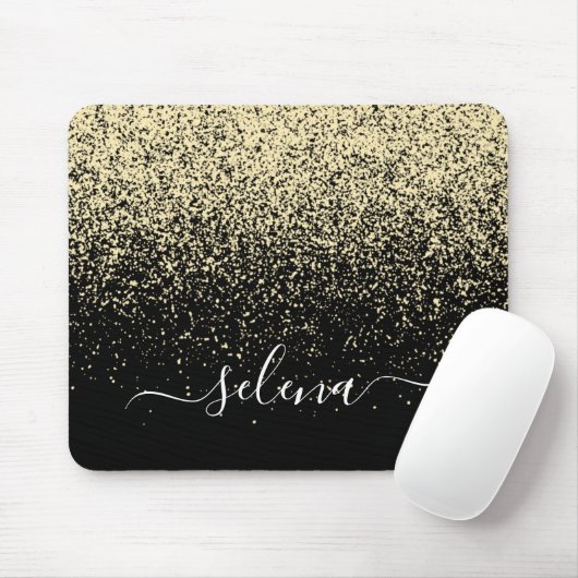 Zwarte Gouden Glitter Monogram Meisjesnaam Muismat (Met muis)