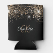 Zwarte gouden glitter monogram naam chic glans  blikjeskoeler (Achterkant)