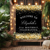 Zwarte gouden glitter op feestdag welkom poster