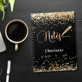 Zwarte gouden glitter pen scriptnaam notitieboek