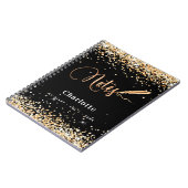 Zwarte gouden glitter pen scriptnaam notitieboek (Linkerzijde)