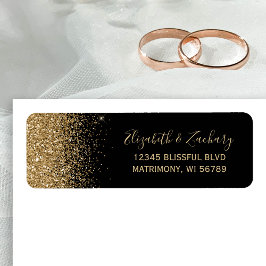 Zwarte Gouden Glitter Rand Huwelijk Retouradres Etiket