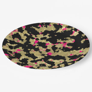 Zwarte Gouden Glitter Roze Abstract Afpellende Gla Papieren Bordje