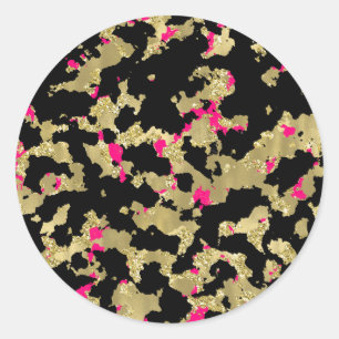 Zwarte Gouden Glitter Roze Abstract Afpellende Gla Ronde Sticker