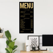 Zwarte & Gouden Glitter Salon Menu Muurposter Poster (Thuiskantoor)