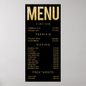 Zwarte & Gouden Glitter Salon Menu Muurposter Poster (Voorkant)