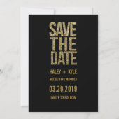 Zwarte & Gouden Glitter Save the Date Typografie (Achterkant)