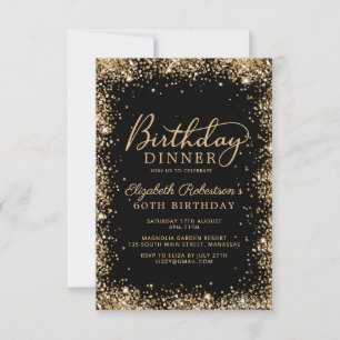 Zwarte Gouden Glitter Script 60ste Verjaardag Dine Kaart