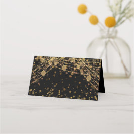 Zwarte Gouden Glitter Slingerlichten Bokeh Plaatskaartje