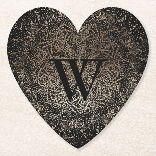 Zwarte Gouden Glitter Sneeuwvlok Monogram Kartonnen Onderzetters (Voorkant)