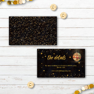 Zwarte Gouden Glitter Ster Disco Bal Huwelijksdeta Informatiekaartje