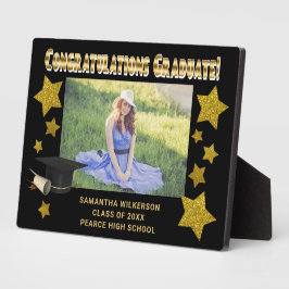 Zwarte & Gouden Glitter Sterren Congratulatie Gesl Fotoplaat