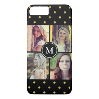 Zwarte Gouden Glitter Stippen Foto Collage Met Mon iPhone 8/7 Plus Hoesje